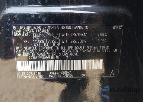 2017 Toyota Rav4 Xle from USA, damaged, VIN 2T3RFREV0HW616710